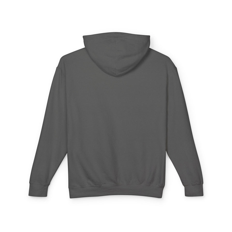 Back view of plain dark grey streetwear hoodie for teens, displayed on white background