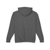 Back view of plain dark grey streetwear hoodie for teens, displayed on white background