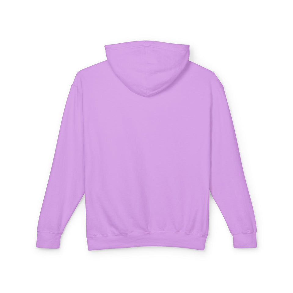 Back view of a plain lavender streetwear hoodie for teens on white background