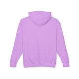 Back view of a plain lavender streetwear hoodie for teens on white background
