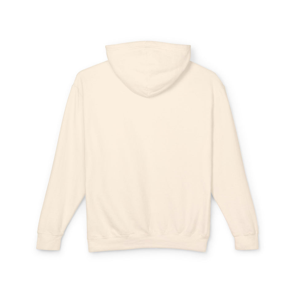 Back view of a plain cream youth streetwear hoodie, ideal for teens, on white background