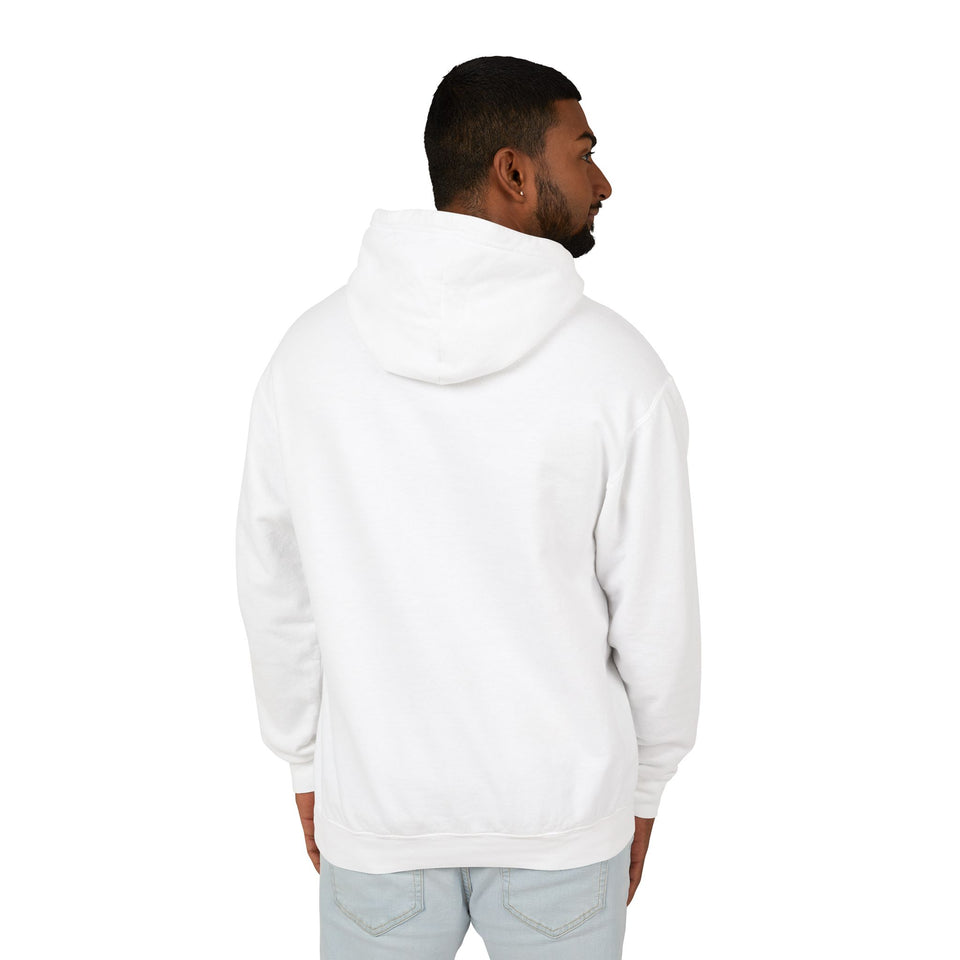 Teen in white streetwear hoodie and light jeans, back view, youth fashion at TeenHub