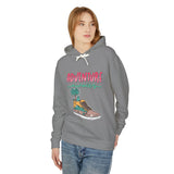 Teen wearing gray streetwear hoodie with 'Adventure Awaits' and sneaker graphic, casual youth fashion