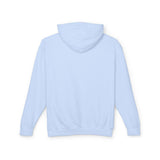 Light blue youth streetwear hoodie, back view, trendy teen fashion at TeenHub