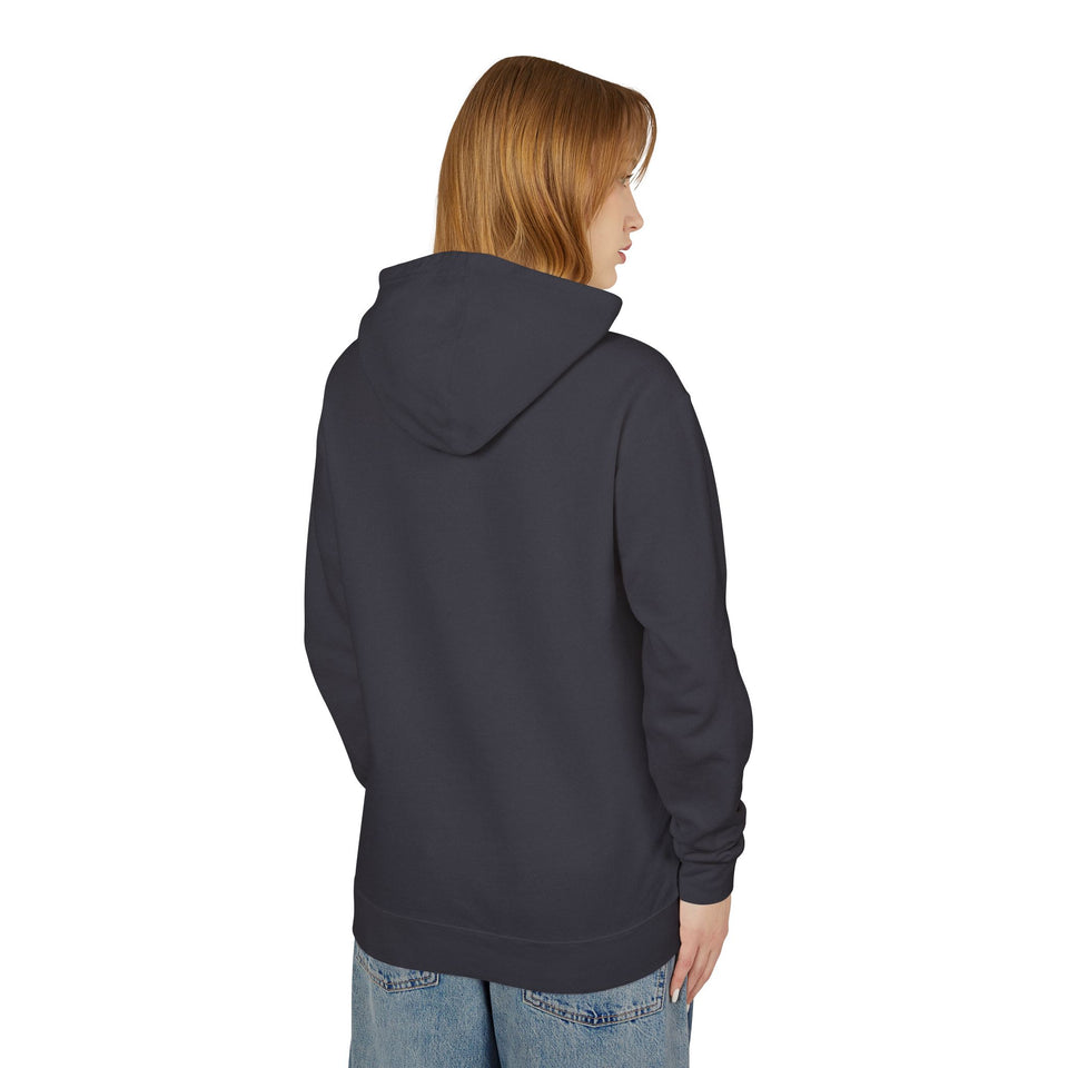 Teen in dark hoodie and jeans, streetwear fashion, back view on white background