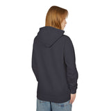 Teen in dark hoodie and jeans, streetwear fashion, back view on white background